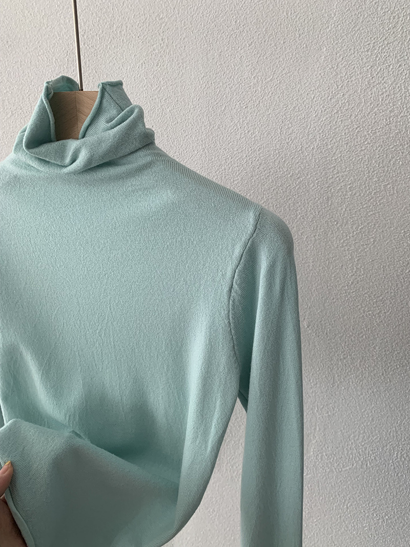 欧玛莱 柔软堆堆领纯色长袖安迪绒修身显瘦针织打底衫上衣女 4793