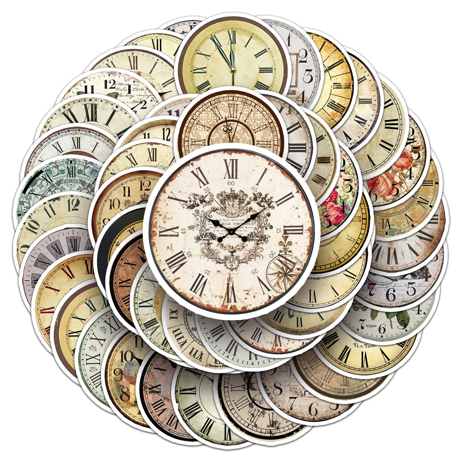 50 pieces of nostalgic clock stickers retro creative clock hand account mobile phone case luggage goo card Cup waterproof decoration