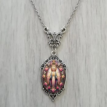 Cross-Border Temu Oval Pendant Classic Flower Group Woman Exquisite Pendant Necklace Factory Direct Sale