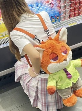 卡通朱迪尼克毛绒公仔双肩包搞怪动物城背包少女心出游玩偶背包