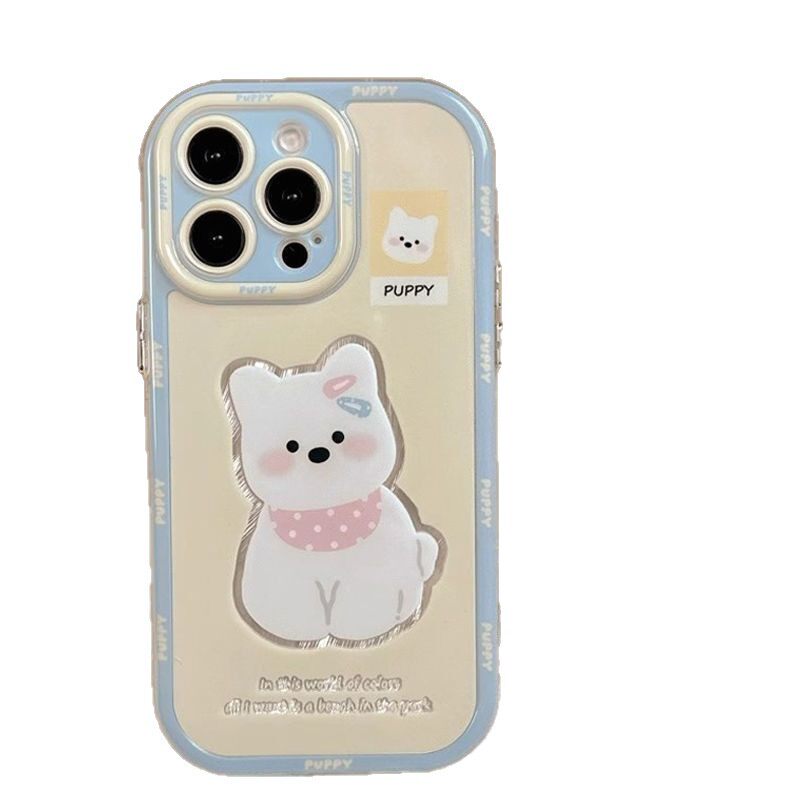 Japanese and Korean Yellow Background West Highland Puppy Iphone15/16 Apple 17Promax Mobile Phone Case 14/13 Feather Yarn Cream
