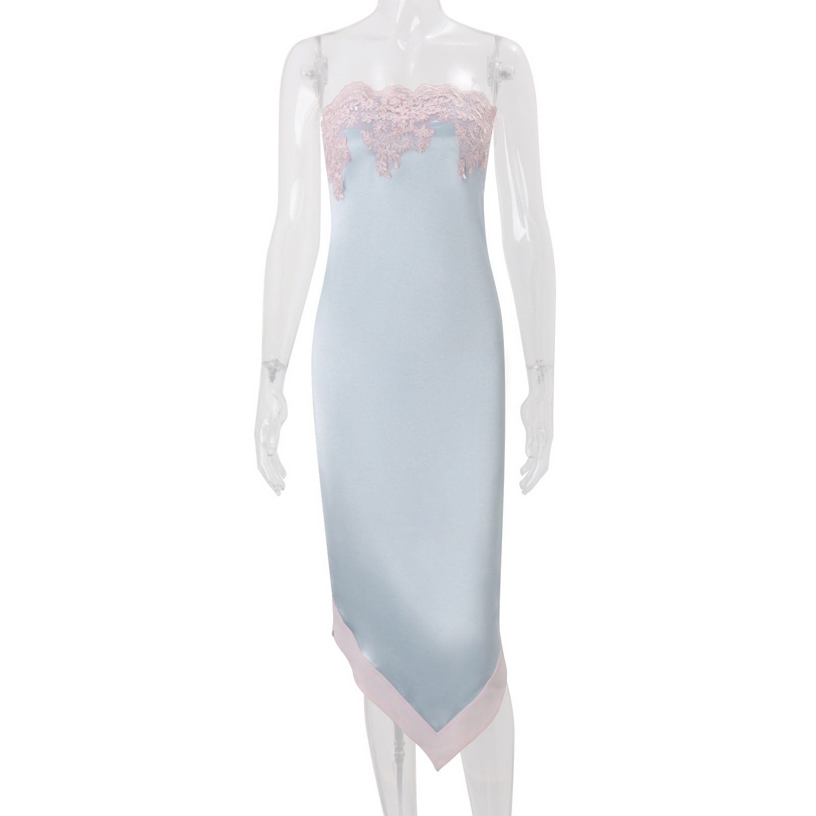 Lace Trim Strapless Bodycon Dress High Waist Slim Fit Elegant Style Summer Collection Wholesale Available