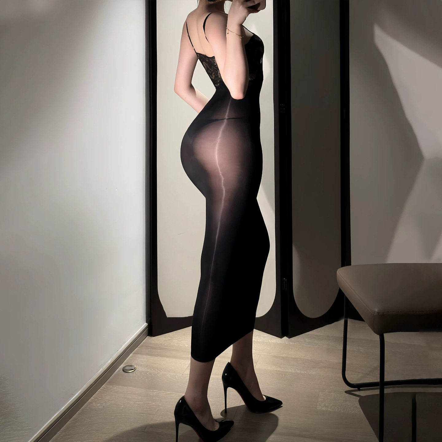 紫色油亮丝滑无缝蕾丝吊带丝袜女薄款性感长裙连体内衣包臀裙,淘宝优惠券,粉丝福利购,淘宝优惠卷