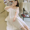 Maternity Wear Spring and Autumn Off-Shoulder Mesh Pajamas with Chest Pads Long Palace Style Sweet and Simple Home Wear 345