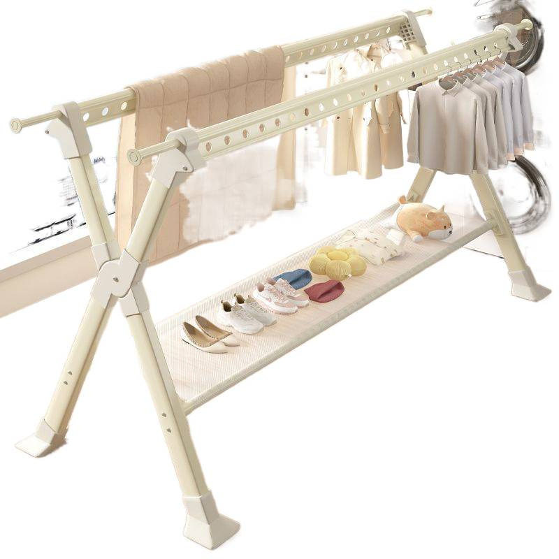 Balcony Clothes Drying Rack Floor-Standing Foldableing Indoor Household Double-Pole Telescopic Liftable Clothes Drying Rack Hanging X-Shaped Clothes Drying Rod