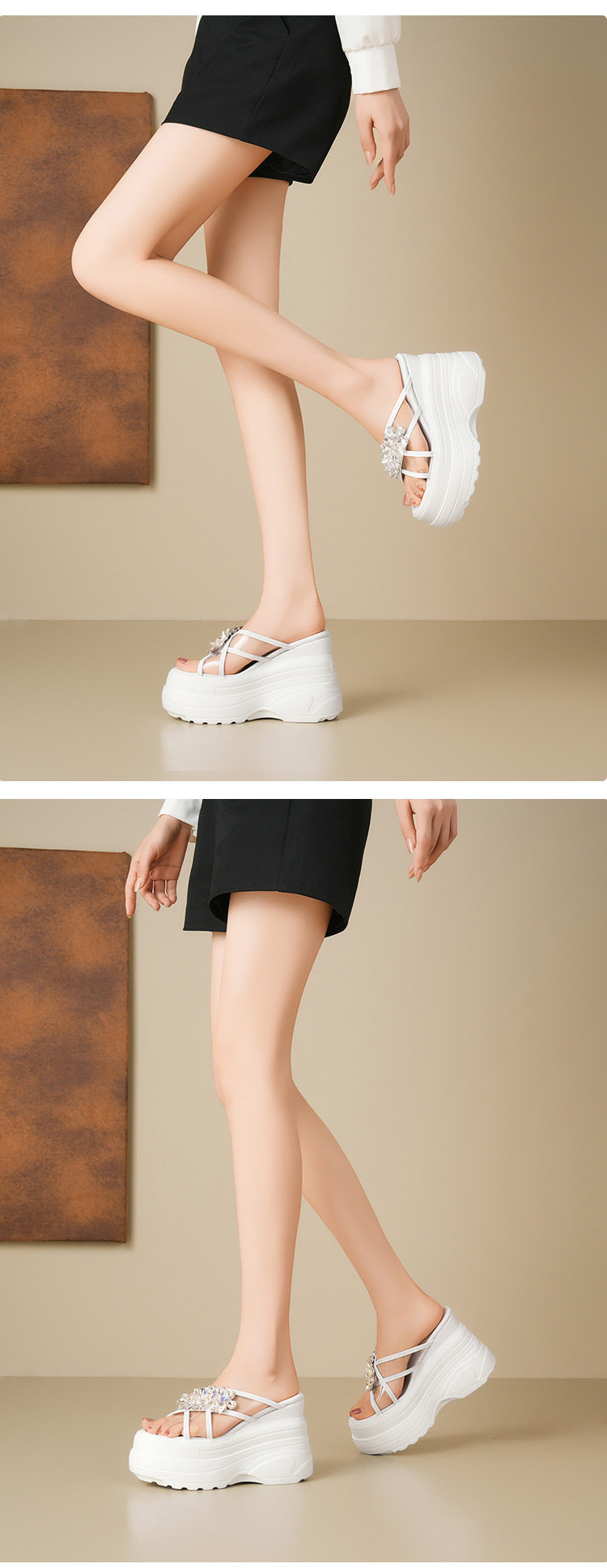 Sandal cao gót nữ hở mũi đế dày gót 12 cm — Trắng, Đen, Áo khoác sáng chi tiết 6