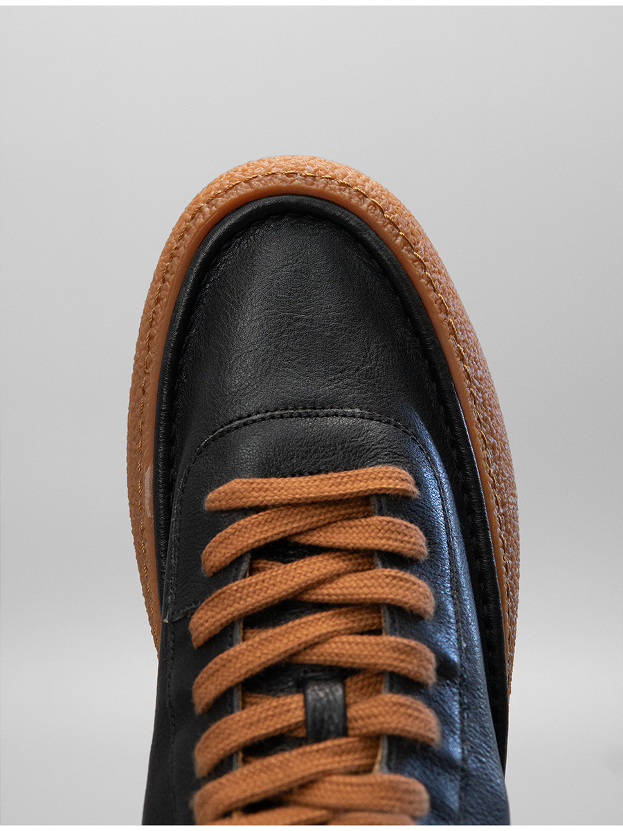 Giày sneaker nam da bò màu trơn phong cách retro — Màu đen