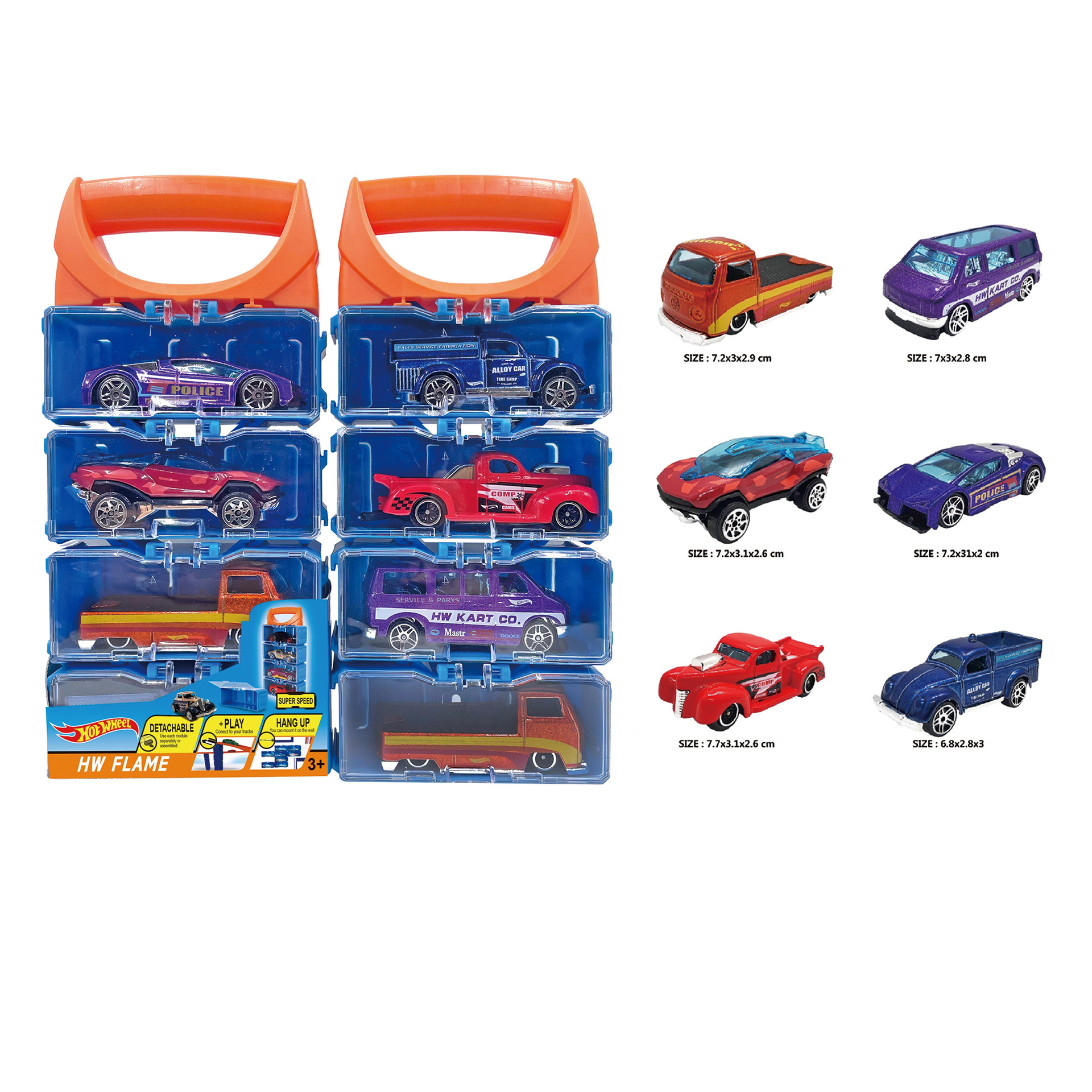 1：64合金车子 耐摔防摔玩具车 手提盒合金车仔套装 合金哈雷摩托