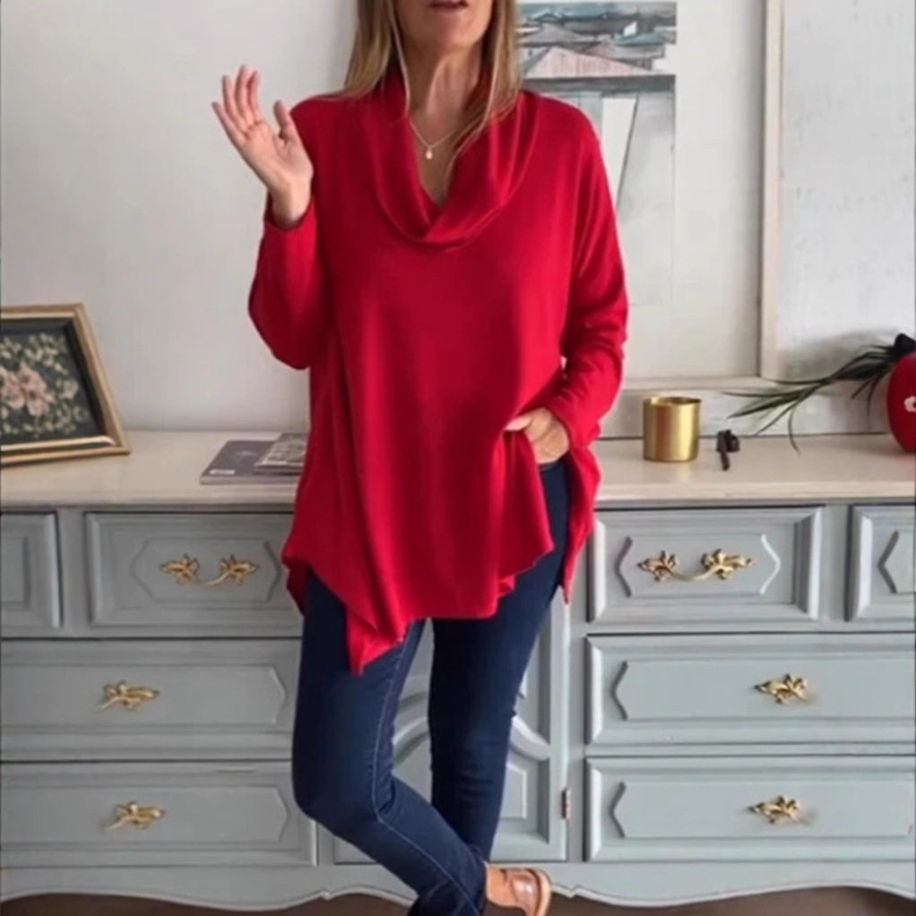 Long Sleeve Turtleneck Top Solid Color Comfortable Fit Versatile Style Autumn Winter Fashion Wholesale Available