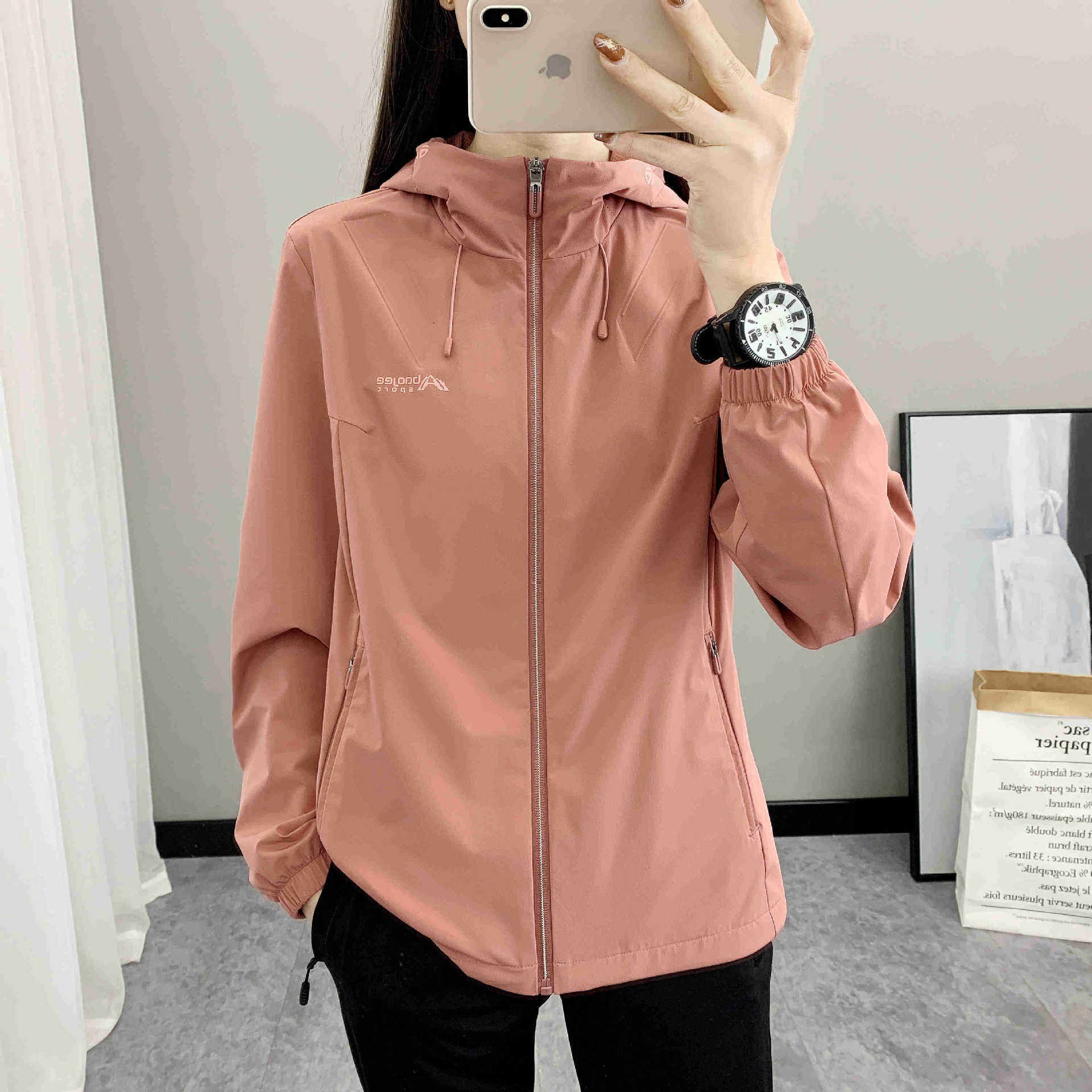 Spring and Autumn outdoor thin jacket women's mountaineering sports top running casual windproof waterproof windbreaker hooded jacket