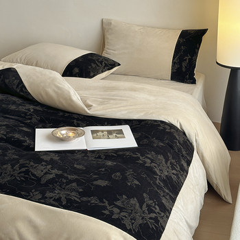 KOU Single Gold Velvet Winter Maillard fleece-lined Bed Four-piece Milk Velvet Bed Sheet Quilt Cover Warm Thickened