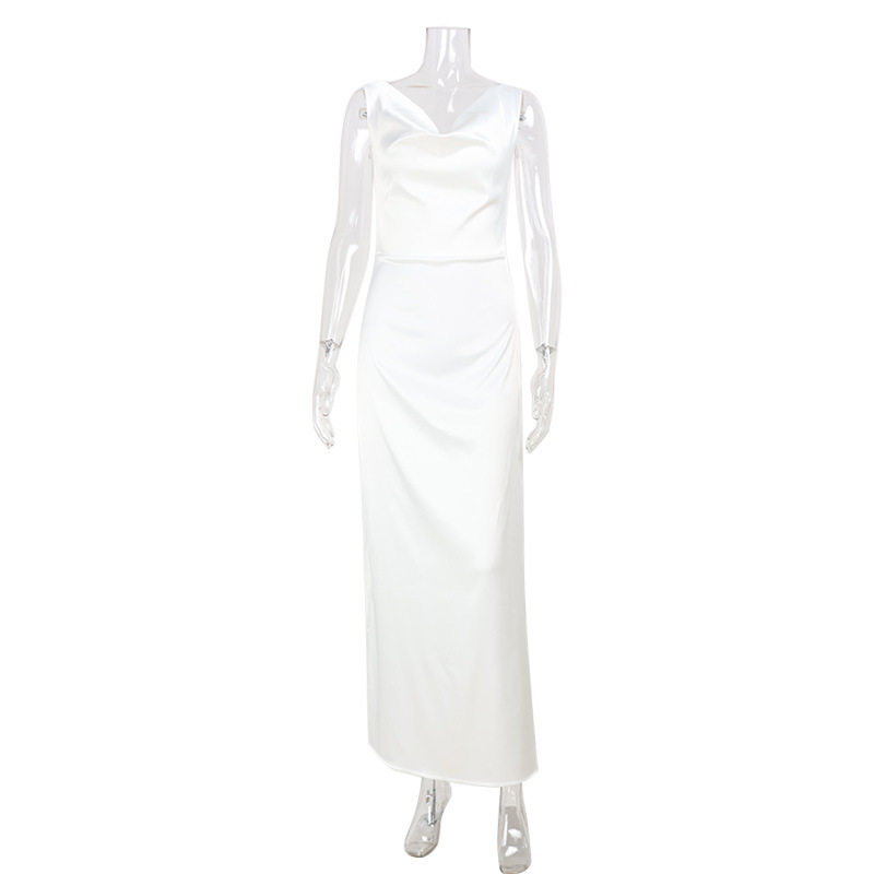 Sleeveless V Neck Satin Midi Dress Elegant Fit French Style Chic Design Perfect for Parties and Events OEM Available