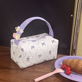 25 Spring and Summer New Cartoon Foaming College Style Cosmetic Bag Handbag Puppy Lunch Bag Large Capacity Storage Bag