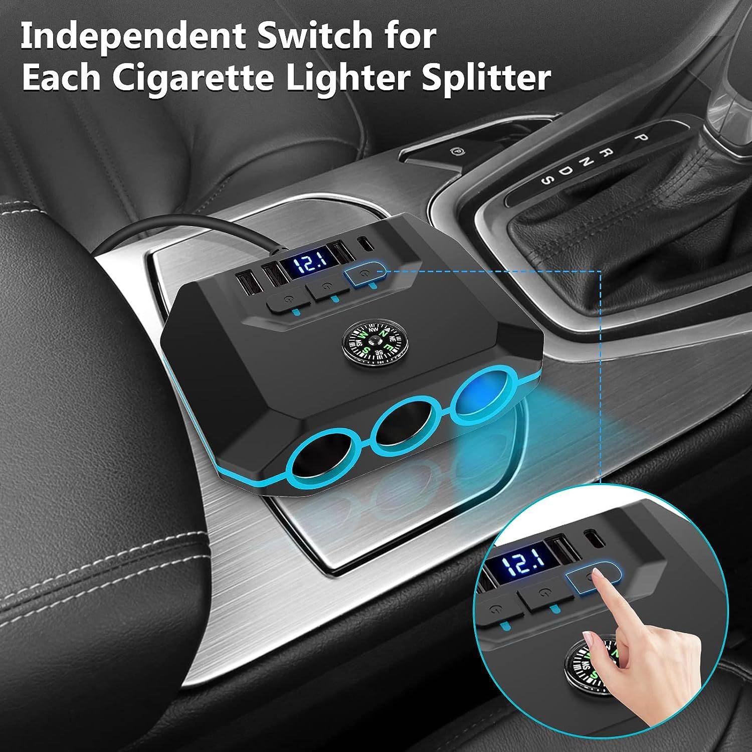 New Tr52 Car Cigarette Lighter One to Three with Switch Voltage Display 4Usb Car Cigarette Lighter Charging 120W