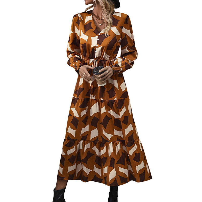 Womens Autumn Dress Irregular Pattern Printed Fabric Casual Style Wholesale Available OEM ODM service