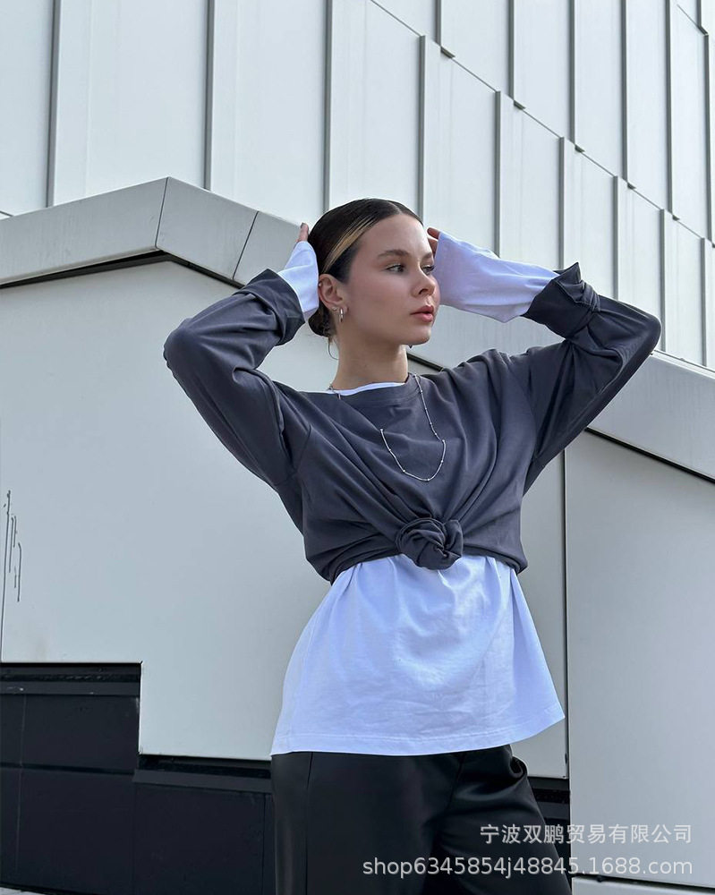 Womens Long Sleeve T Shirt Solid Color Oversized Fit 100 Cotton Casual Everyday Wear Wholesale Available