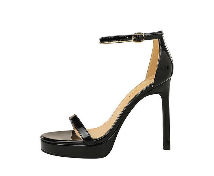 Sandal cao gót nữ mũi hở quai ngang da bóng gót nhọn 11cm — Màu bạc, Màu đen, Màu vàng