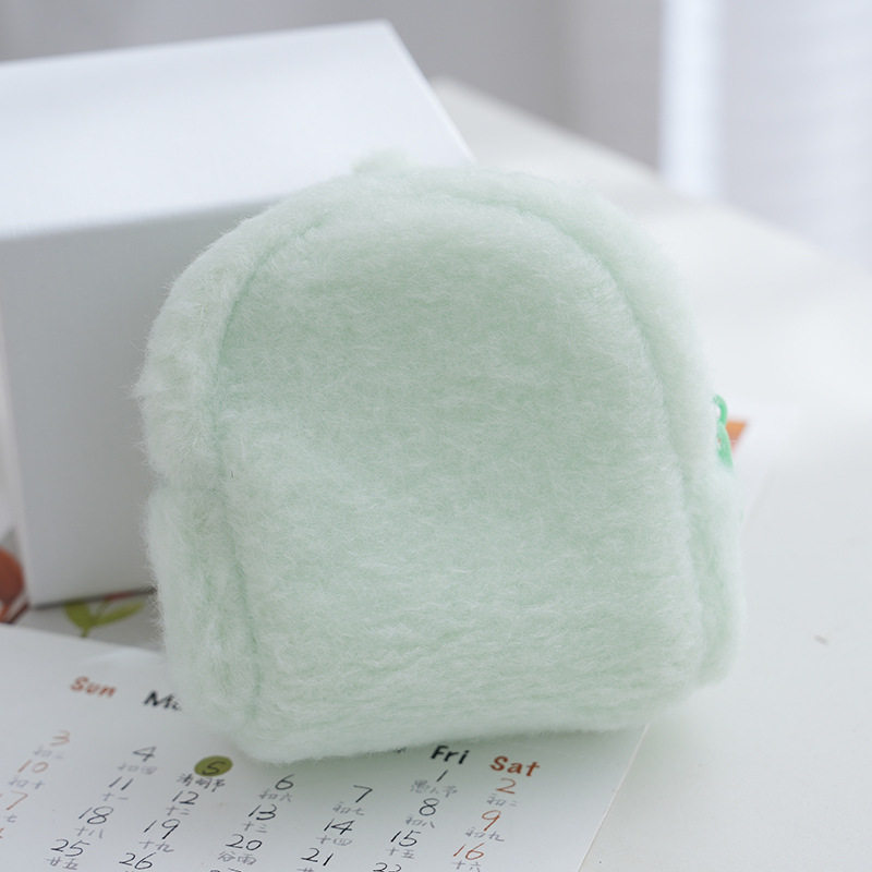 Glossy Coin Purse, Solid Color Long-Haired Key Storage Bag, Fresh Macaron Color Zippered Long-Haired Plush Coin Purse