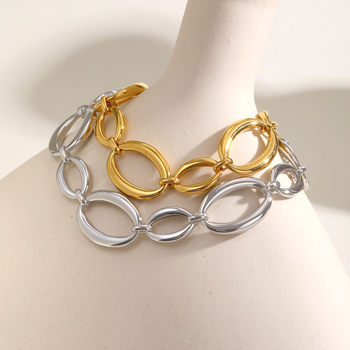 Original Huanmu Trade Ladies European and American Style Stainless Steel Large Chain Geometric Bracelet Golden Steel Simple Bracelet