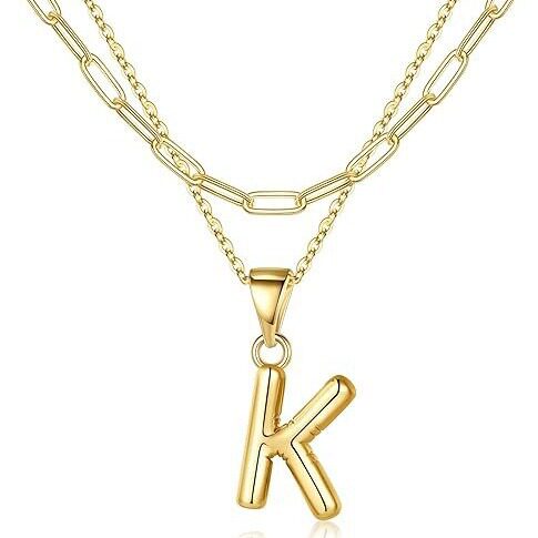 Cross-border new letter double-layer necklace women 14K gold paper clip folded clavicle chain women light luxury jewelry women wholesale