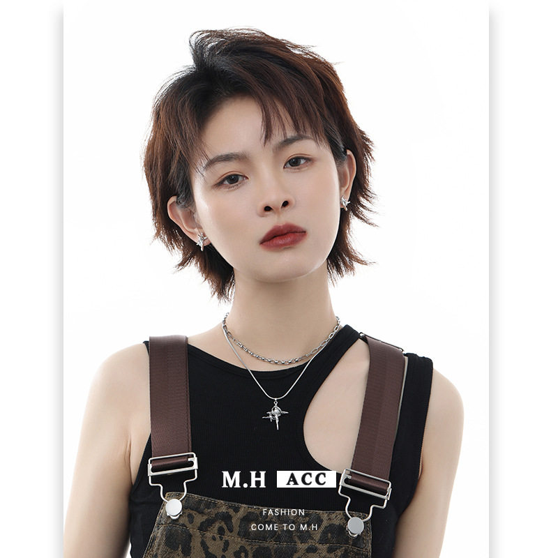 Simple Style Four Mans Star Pearl Necklace Women's All-match High-end 2024 New Style Clavicle Chain Small Fresh and Exquisite Necklace