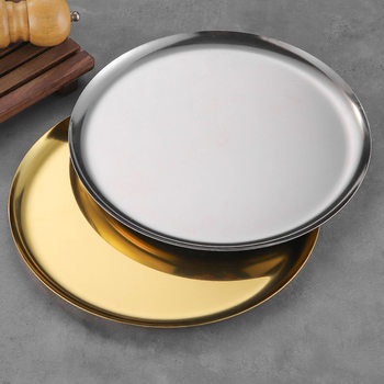 Thickened stainless steel disc tray household round tray bone plate gold wholesale