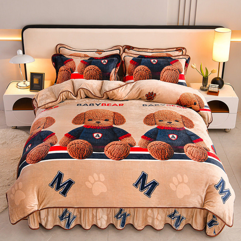 Live Broadcast Hot Item 4kg Milk Velvet Four-Piece Bedding Set for Double Bed, Thickened and Fleece-Lined for Warmth, Non-Shedding and Non-Pilling