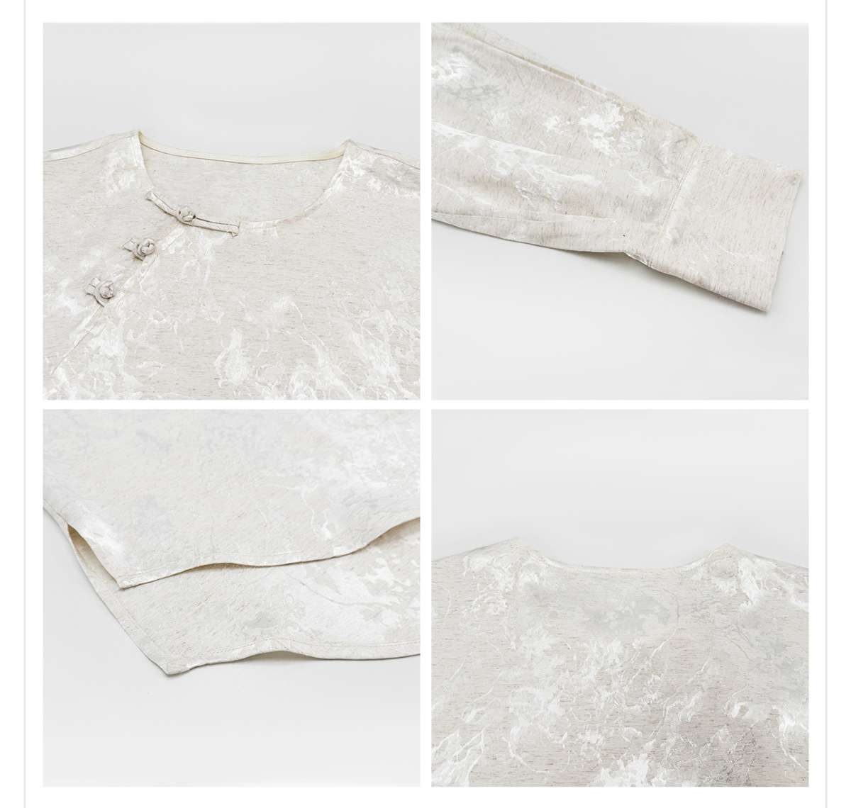 Áo sơ mi nữ dài tay dáng rộng họa tiết hoa dệt jacquard — Hồng đào (giao hàng 7 ngày), Trắng Nguyệt Hoa (giao hàng 7 ngày), Trắng Nguyệt Hoa (Giao hàng trong ngày)