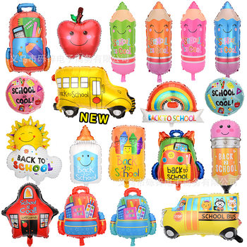Cross-Border School Season Layout Aluminum Foil Back-To-School Decoration Cartoon School Bag Pencil Shape School Bus Apple Aluminum Film Balloon