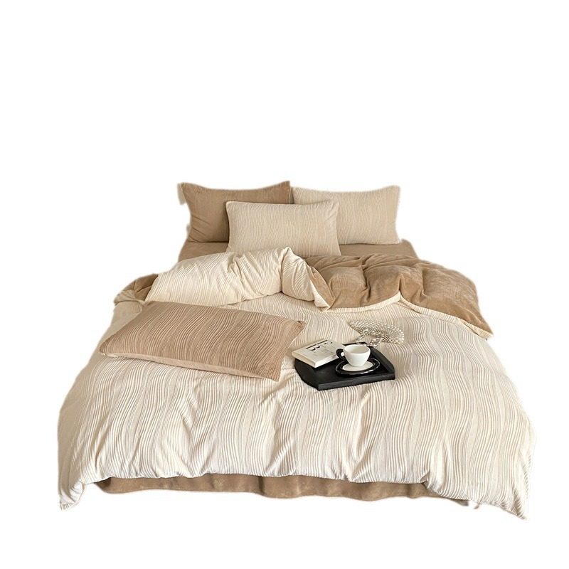 Class A 2024 Advanced Sense Silent Wind Milk Velvet Four-piece Set Winter Thickened Double-sided Velvet Coral Velvet Quilt Cover Bed Sheet
