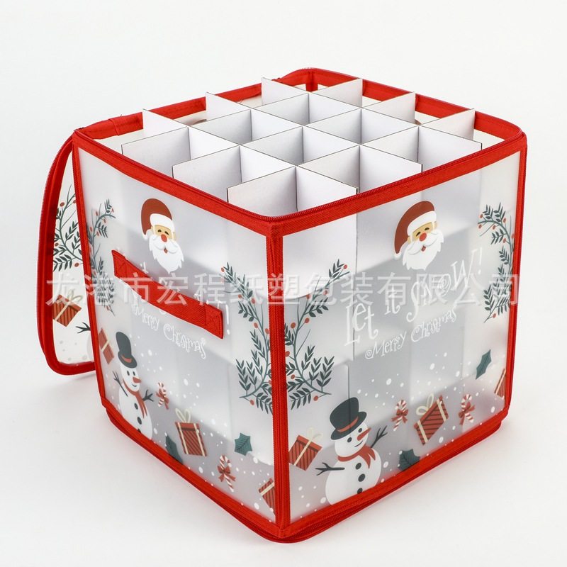 Christmas Ball Storage Box with Zipper Closure 64 Compartments Christmas Decoration Storage Box Red Storage Bag