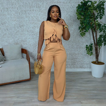 Cy901763 European and American Round Neck Casual Sleeveless Sexy Top with Slim Pants Two-Piece Women's Suit