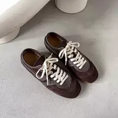 Genuine Leather Retro Height-Increasing German Training Shoes for Women, 2026 Autumn New Versatile Square-Toe Flat-Soled Casual Sneakers