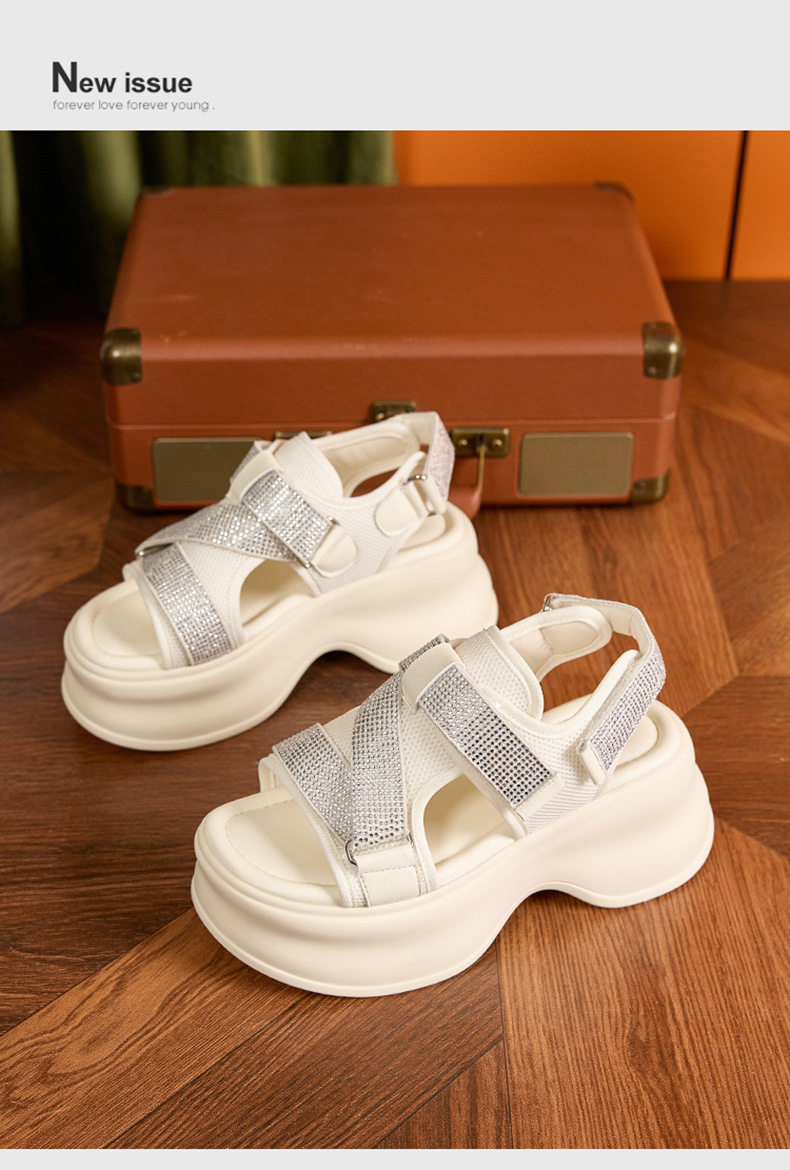 Dép sandal nữ quai chữ V đế PU mềm, dây Velcro tiện lợi — Len tinh khiết, Đen chi tiết 12