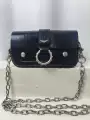 Black oil leather silver chain