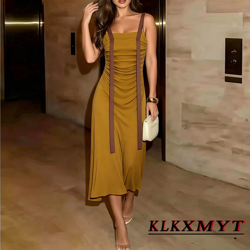 Sleeveless Ruffled Maxi Dress French Style Slim Fit Summer Fashion Perfect for Casual Outings Wholesale Available