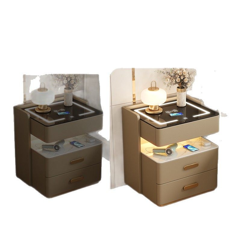 Smart Bedside Table 2024 New Style Simple Modern Solid Wood Installation-Free Bedroom Home Multi-Functional Slate Bedside Table