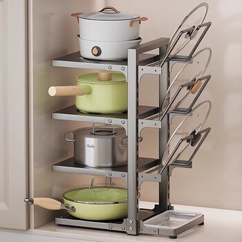 Pot Storage Rack Kitchen Storage Rack Multi-Layer Pot Rack Multifunctional Lower Sink Cabinet Countertop Layered Pot Cover Rack