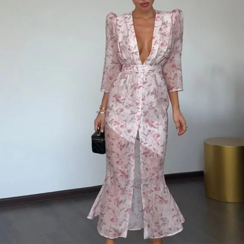 Elegant Floral Split Maxi Dress Summer Collection for Women Perfect for Casual or Formal Occasions Wholesale Available