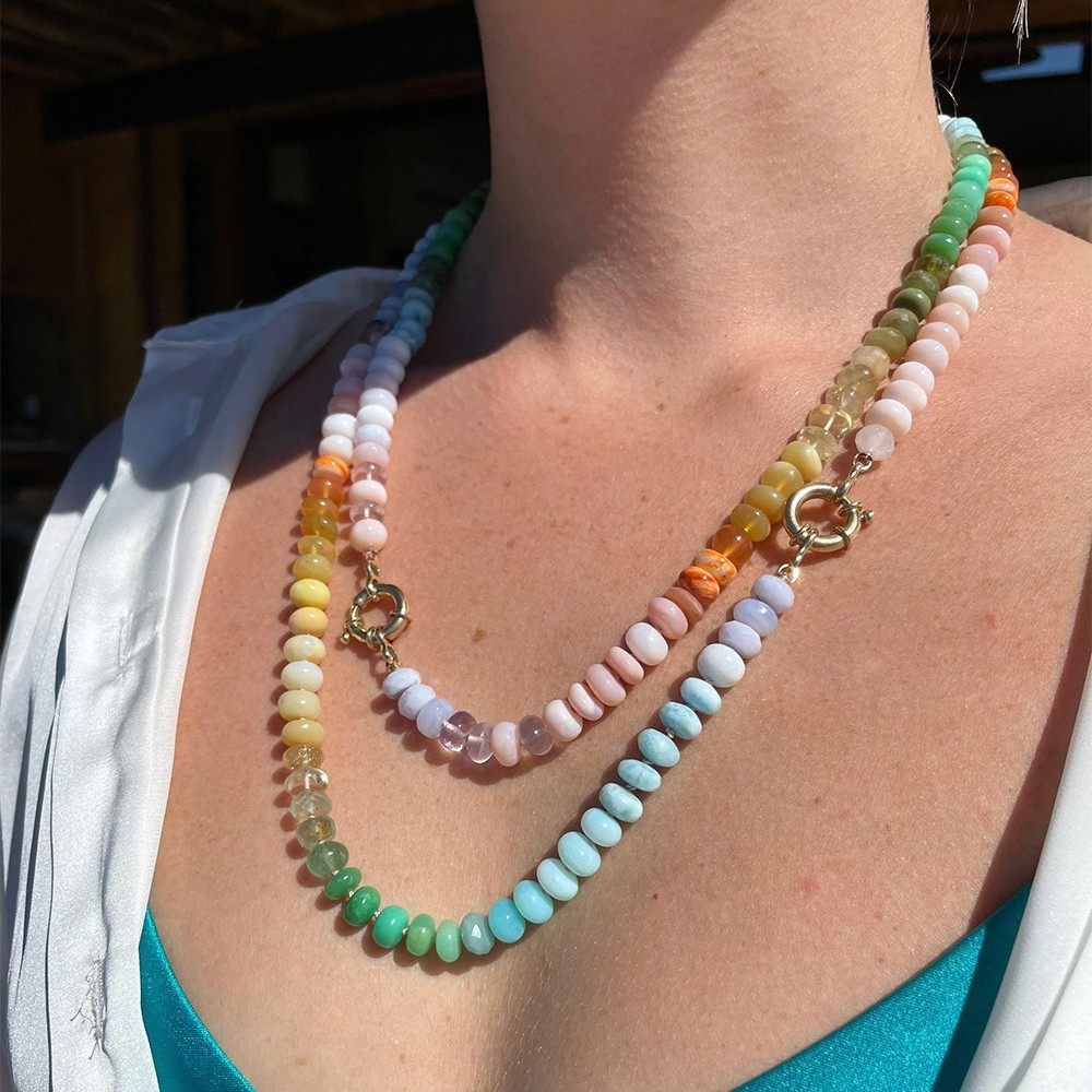 New Rainbow Natural Stone Necklace Clavicle Chain Elegant Design Beach Vacation Trendy Necklace Female Anni Cross-Border