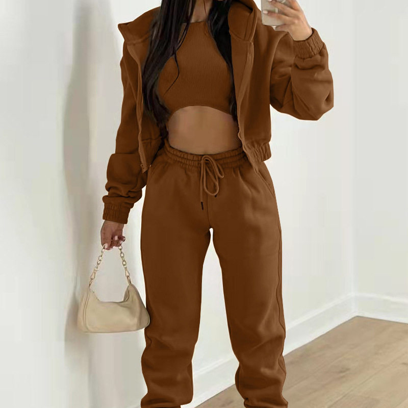Womens Casual Sports Hoodie and Long Pants Set Solid Color Spring Collection Comfortable Fit Wholesale Available
