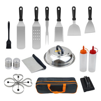 Amazon Spot Cross-Border Stainless Steel Teppanyaki Set Cooking Spatula Combination Outdoor Camping Style Bbq Barbecue Tools