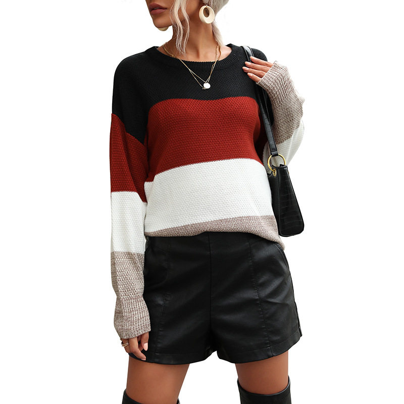 Color Block Pullover Sweater Womens Fashion Autumn Style Cozy Knit Wholesale Available custom packaging