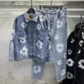 【kapok】light blue denim set (white floral wreath)