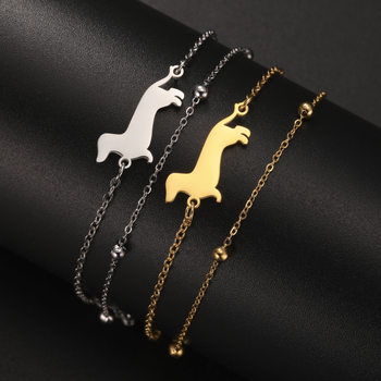 Foreign trade hot cut titanium steel bracelet personalized trend simple double hole dachshund dog pendant stainless steel bracelet