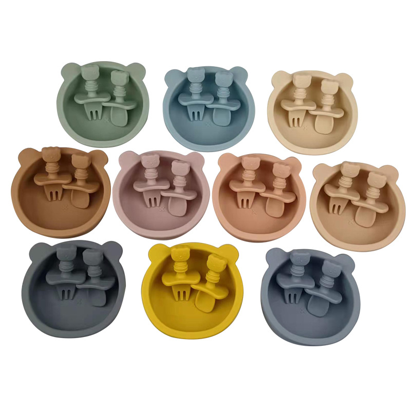 Maternal and Child Product Child Cubs Bowl Silicone Fork Spoon Food supplement Anti- Fall Feed Tableware Set Silicone Cartoon Cu 母婴产品儿童小熊碗硅胶叉勺辅食防摔喂养餐具套装硅胶卡通小熊碗 Maternal and Child Product Child Cubs Bowl Silicone Fork Spoon Food supplement Anti- Fall Feed Tableware Set Silicone Cartoon Cubs Bowl 