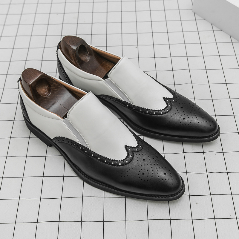 Giày da nam mũi nhọn kiểu brogue derby công sở — 613 màu trắng, 613 màu đen