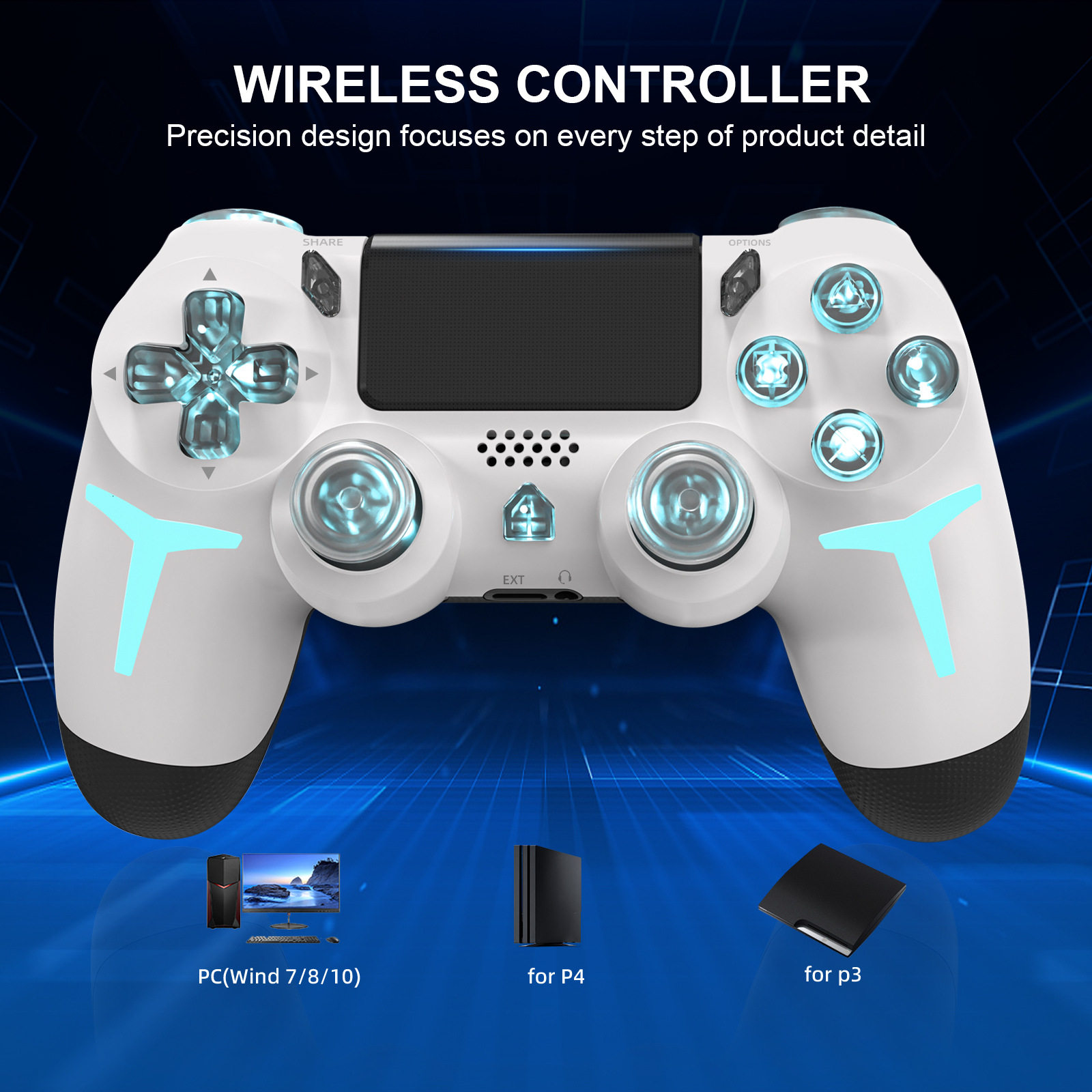 Factory PS4 wireless bluetooth gamepad with RGB light dual vibration six-axis PC computer steam gamepad