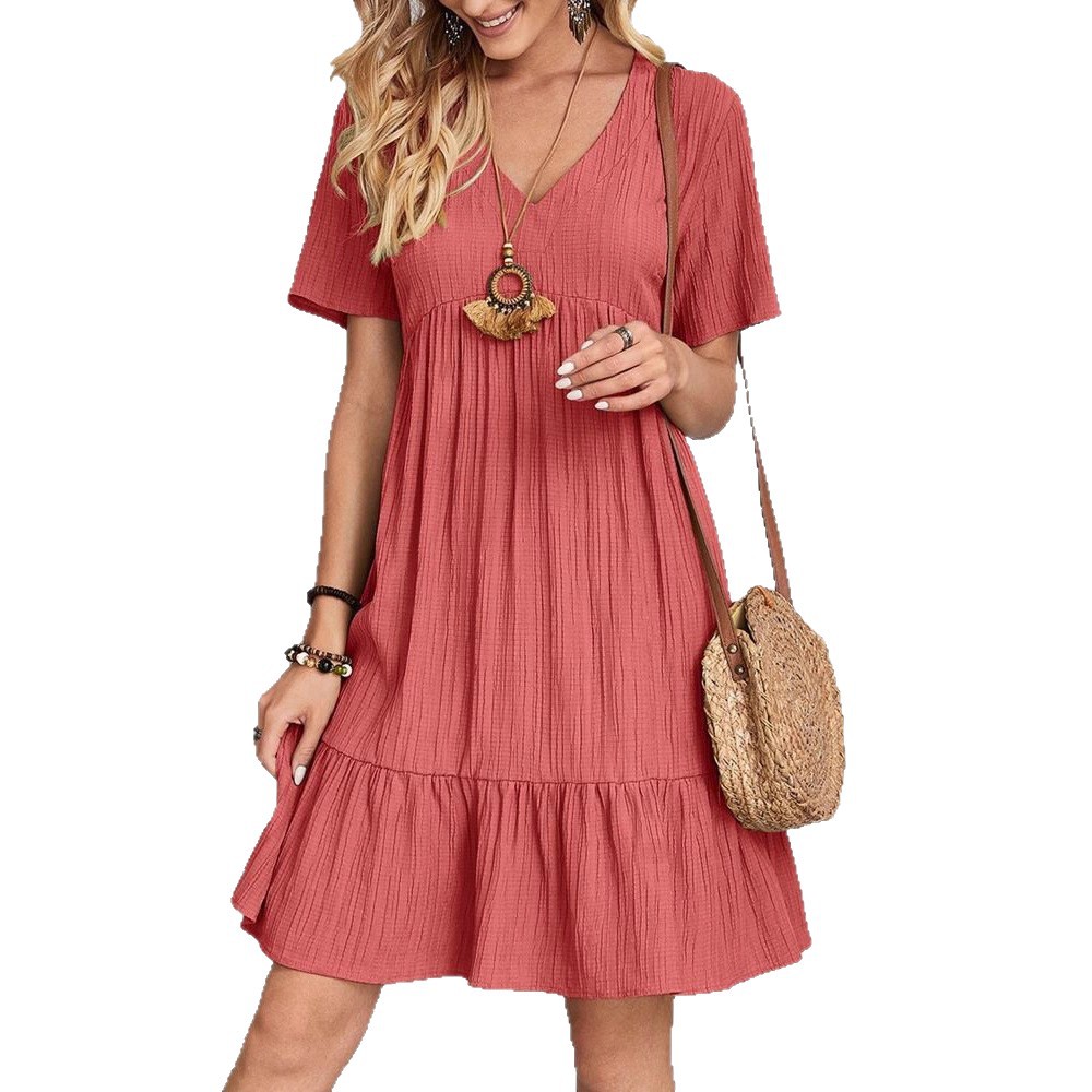 Loose Casual Short Sleeve High Waist Flowy Dress Summer Collection Womens Fashion Wholesale Available