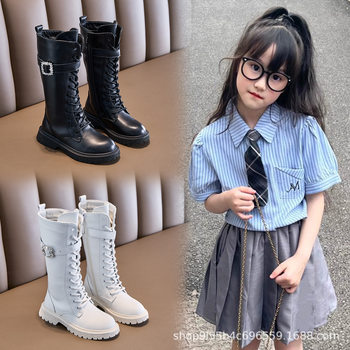 Girls' Boots, Winter Style Princess Leather Boots, Cotton Shoes, Velvet Warm Boots, Kidsren's Soft-Soled Martin Boots